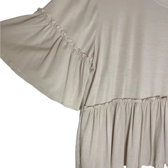Originality Babydoll Flowy Cream Top Short Sleeve Ruffle Women Small HSH NEW - Picture 5 of 7